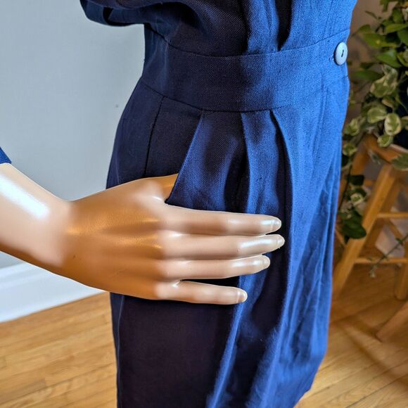 Vintage 80s Allison Smith Navy Blue Midi Dress Nautical Preppy Crest Size 10 - Picture 4 of 12